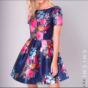 Chi Chi London Amber Dress Floral Navy